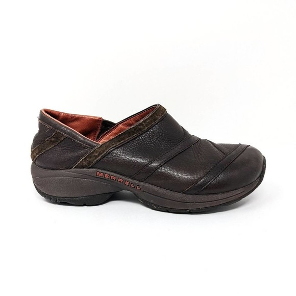 Merrell Womens 7.5 Primo Patch Bug Brown Leather Slip On Comfort Shoes - Picture 2 of 9